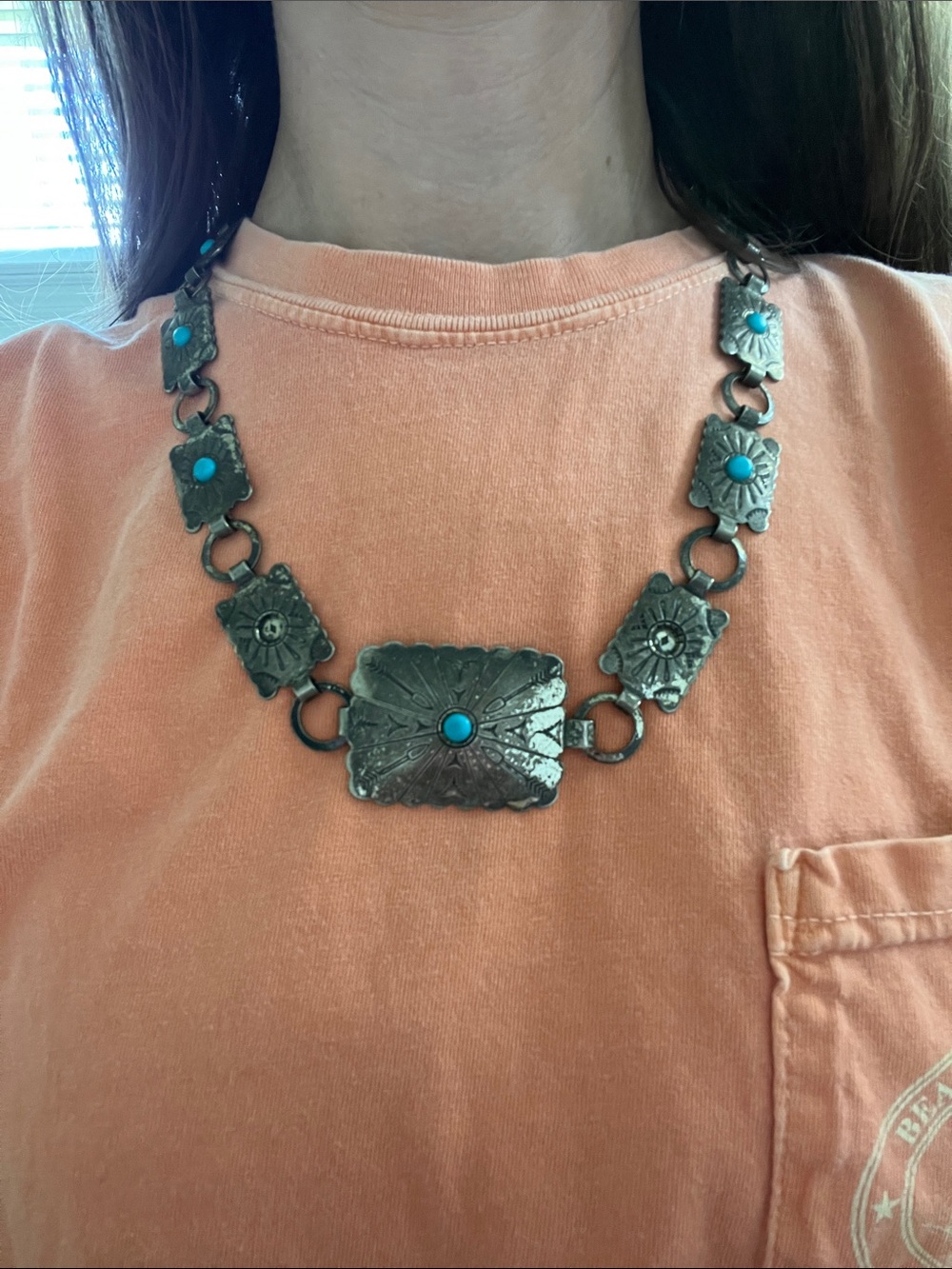 Sterling-Silver Fiesta Turquoise Accent Statement Necklace/ cowboy hat band
